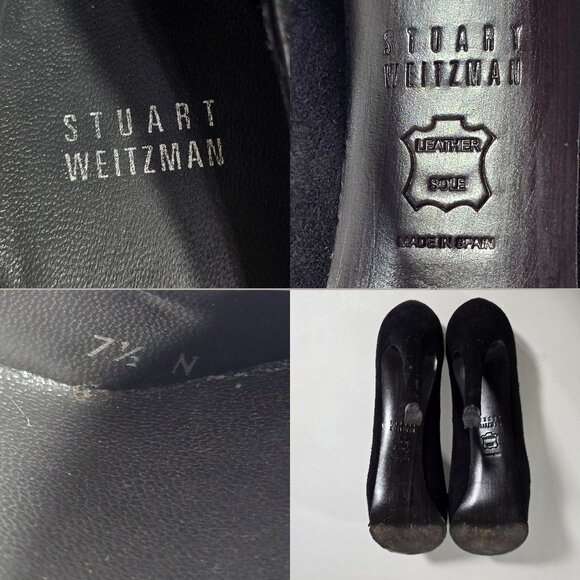 Stuart Weitzman Black Suede Platform Pumps Round Toe 7.5 N 5" Stiletto Heel - Picture 16 of 16